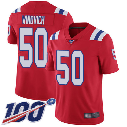 New England Patriots Football #50 100th Season Limited Red Men Chase Winovich Alternate NFL Jersey->youth nfl jersey->Youth Jersey